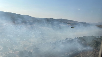İzmir'de makilik ve çamlık alanda çıkan yangına müdahale ediliyor