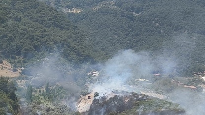 İzmir'in Kemalpaşa ilçesinde çıkan orman yangınına müdahale ediliyor